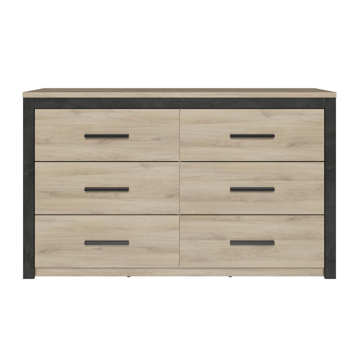 KOMMODE mit 6 Schubladen, Eiche und Schwarz Dekor L129 cm - Colorado - Sonoma Eiche, Holzwerkstoff (41.8/77.1/129.1cm) - Calicosy