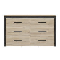 KOMMODE mit 6 Schubladen, Eiche und Schwarz Dekor L129 cm - Colorado - Sonoma Eiche, Holzwerkstoff (41.8/77.1/129.1cm) - Calicosy