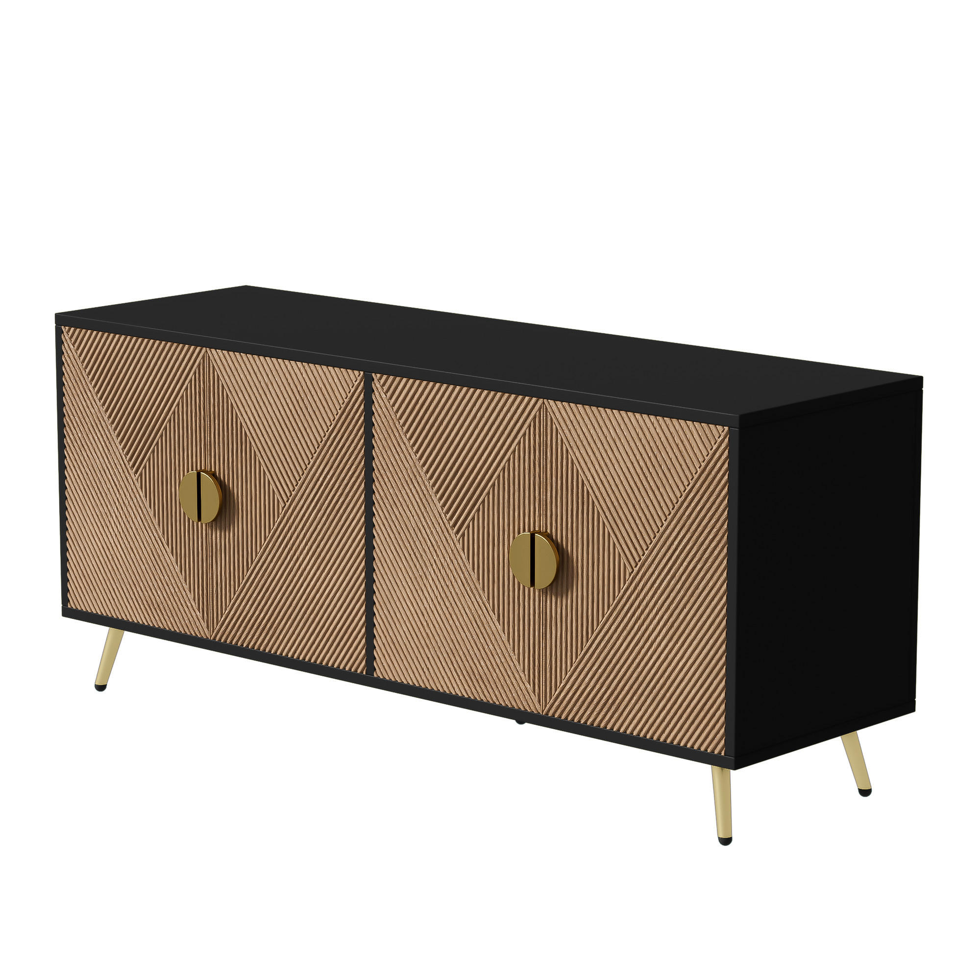 SIDEBOARD Schwarz, 4 Türen, Goldgriffe, glänzende Füße - Schwarz, Holz (160/75/40cm)