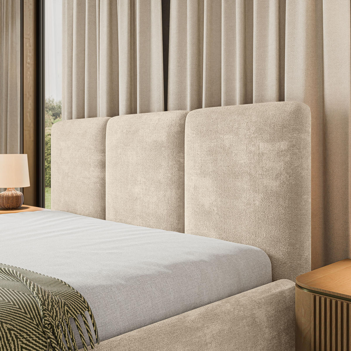 POLSTERBETT MORENA LM 160x200 cm mit Bettkästen - Creme - Creme, Holz (160/200cm) - MASSENO