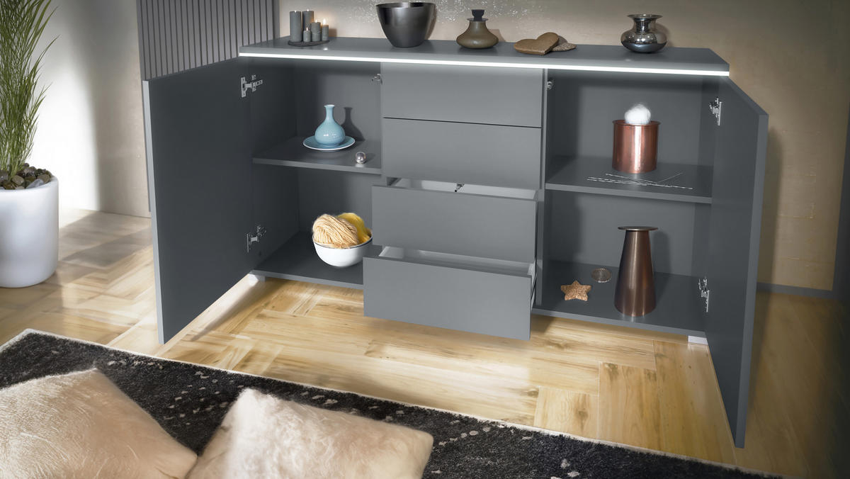 SIDEBOARD Faro Sandgrau Hochglanz - Sandfarben, Holzwerkstoff (138.5/75.5/35cm) - Vladon