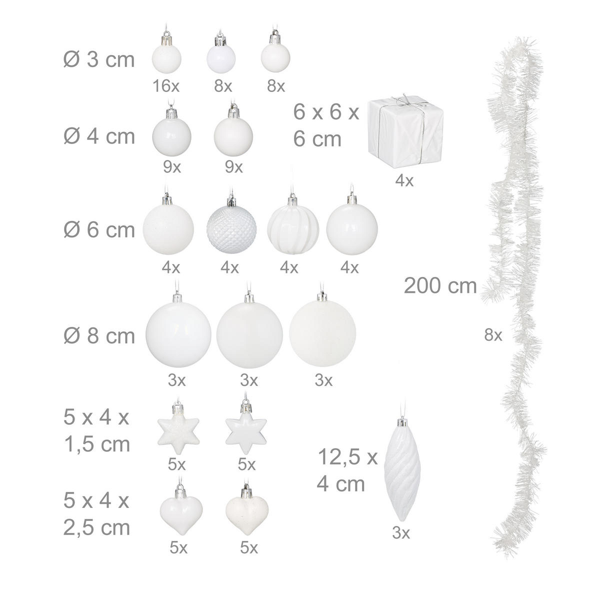 110-TLG.WEIHNACHTSKUGELN-SET - Weiß, Kunststoff (8/9/8cm) - Relaxdays