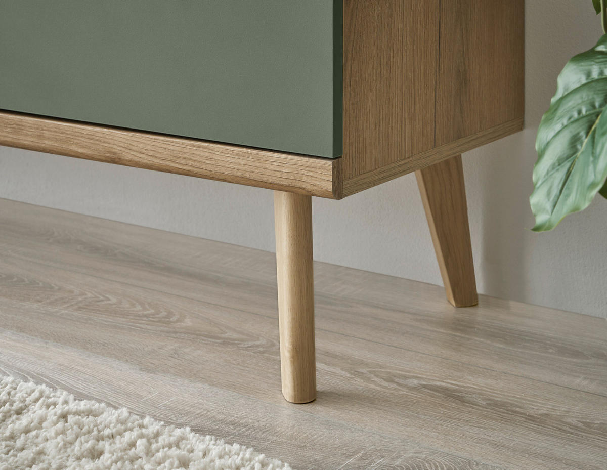 HIGHBOARD Salbei grün, Eiche Evoke, skandinavisch 107 cm, Kommode mit viel Stauraum - Salbeigrün/Eichefarben, Holz/Holzwerkstoff (107/134/40cm) - Furn.Design