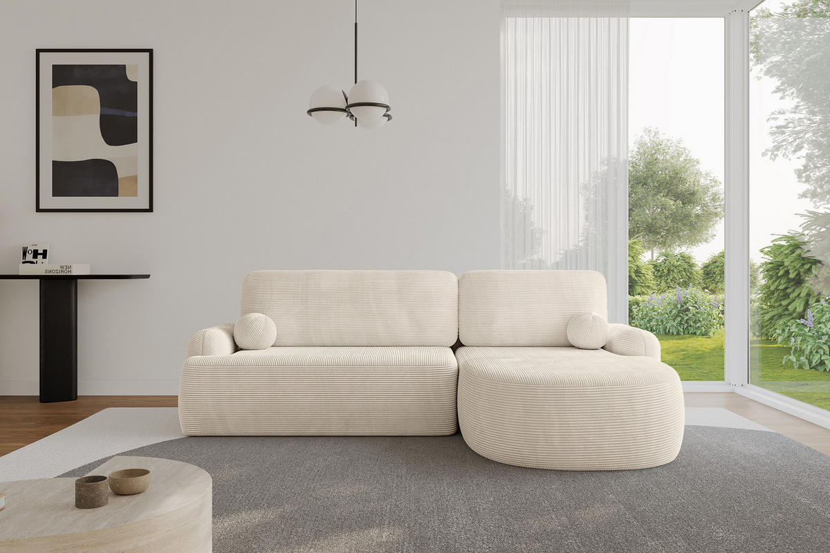 WOHNLANDSCHAFT mit Schlaffunktion und Bettkasten LIRA-L - 264x172x89 Beige - Beige, Holzwerkstoff/Textil (172/264cm) - ALTDECOR