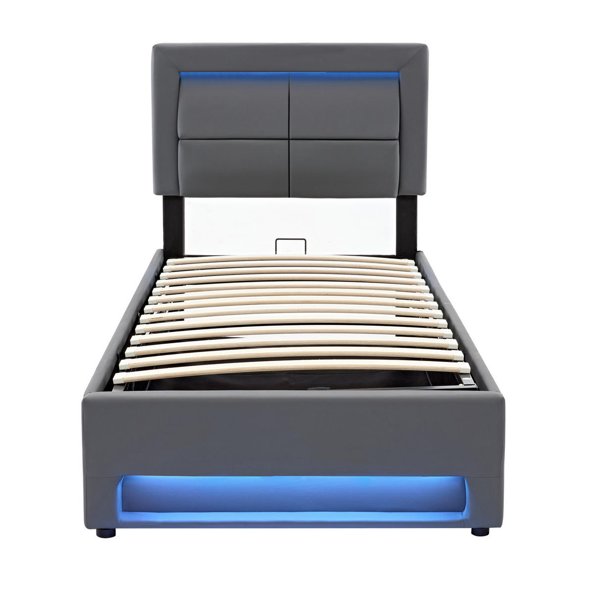 POLSTERBETT 90/200 cm Grau aus PU mit LED-Beleuchtung und Stauraum - Grau, Kunststoff (90/200cm) - OKMYHOME