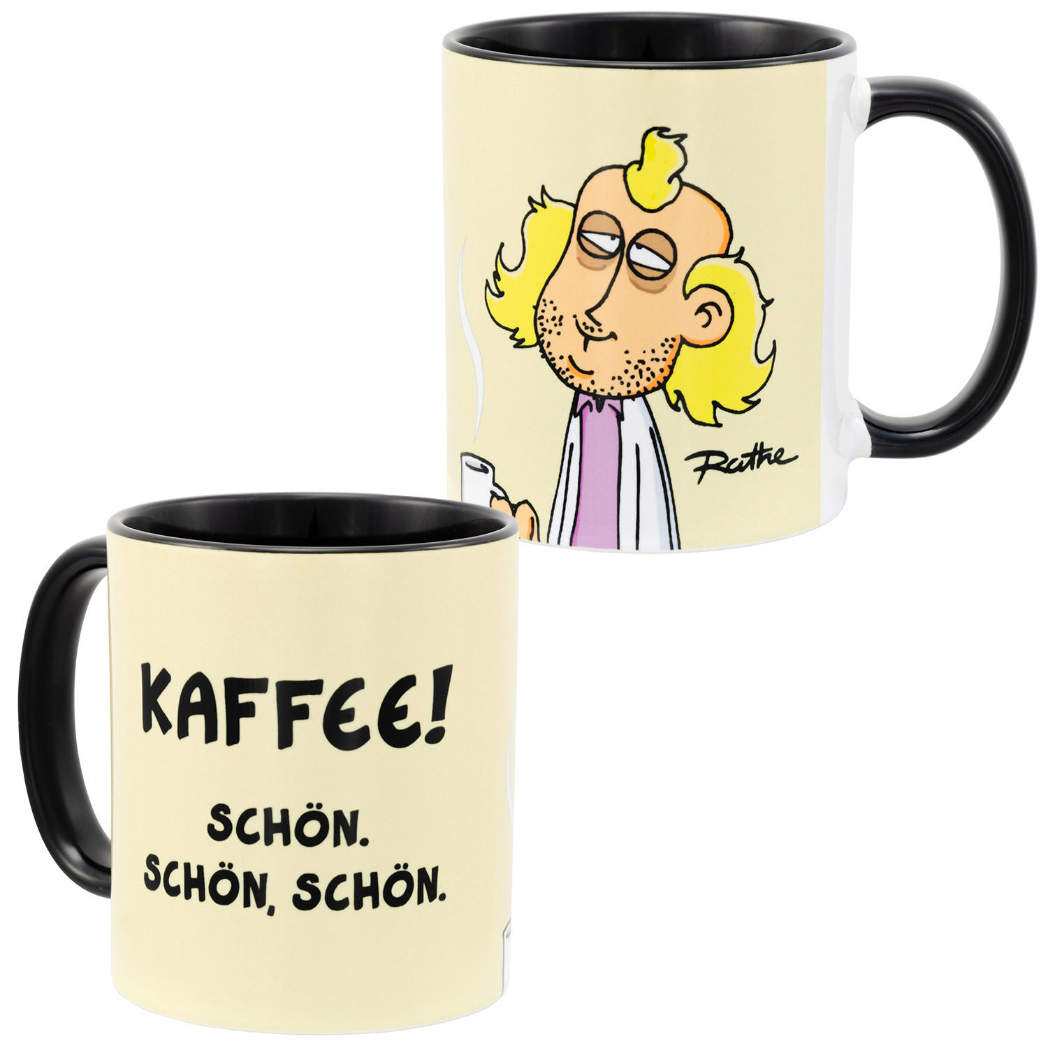 KAFFEEBECHER Ralph Ruthe Pete - Kaffee! Schön. Schön, schön. Beige 320 ml - Beige, Keramik (0.32L) - United Labels