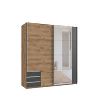 SCHWEBETÜRENSCHRANK 2-türig B179/H198/T65 cm, Kleiderschrank in Eiche Dekor mit Spiegel, 1x Tür & sichtbare Schubkästen in Grafit / 22706 - Eichefarben/Alufarben, Holz/Holzwerkstoff (179/198/65cm) - luma-home