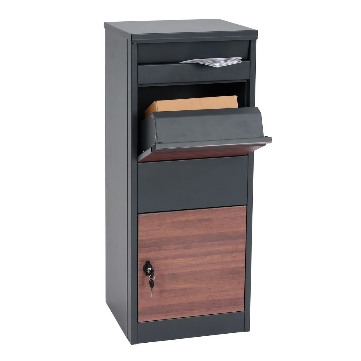 PAKETKASTEN GRÖßE L rechteckig Anthrazit, Dunkelbraun - Anthrazit/Dunkelbraun, Metall (41/102/38cm) - MCW