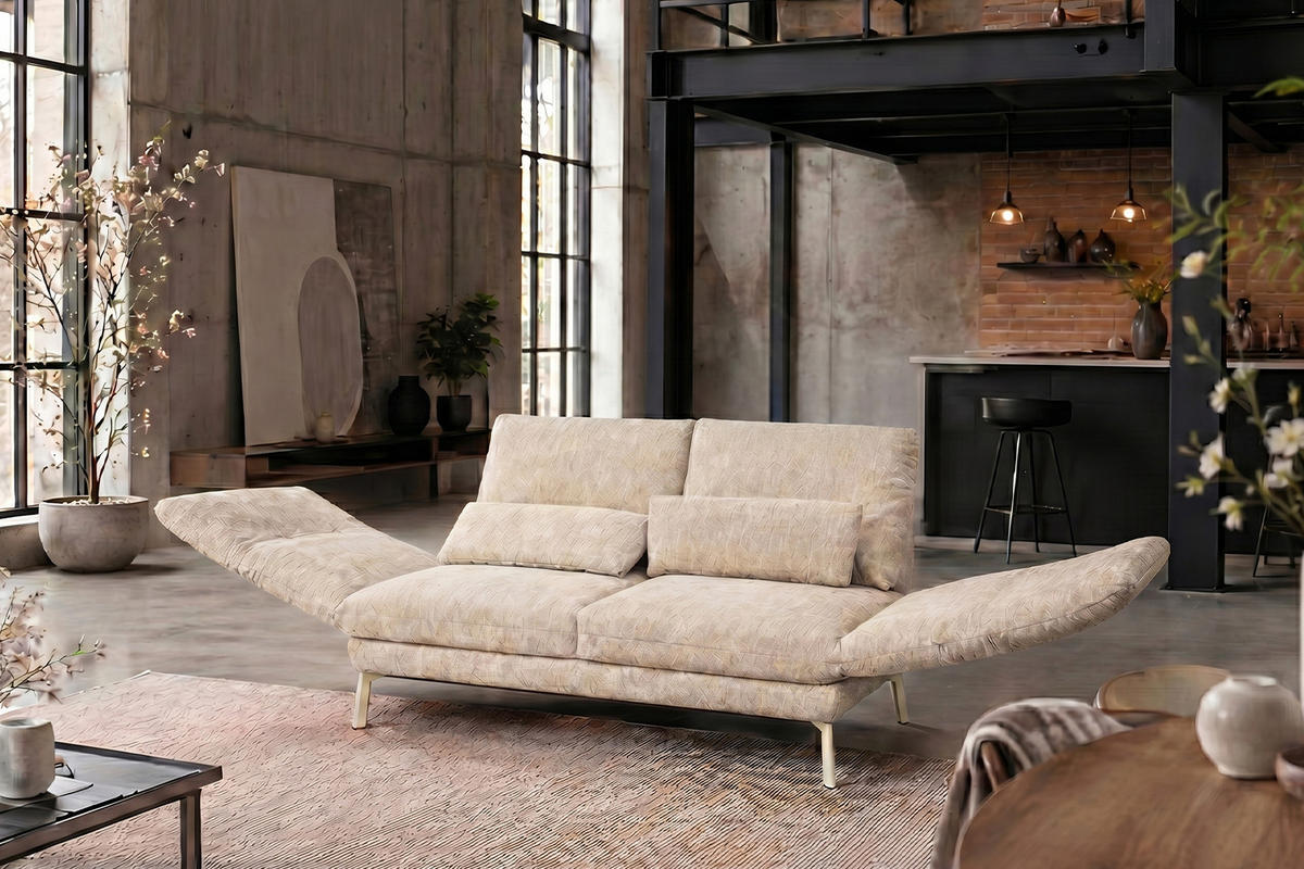 SOFA HOLLY Weiß Flachgewebe - Weiß/Braun, Textil/Metall (176/90/92cm) - KAWOLA