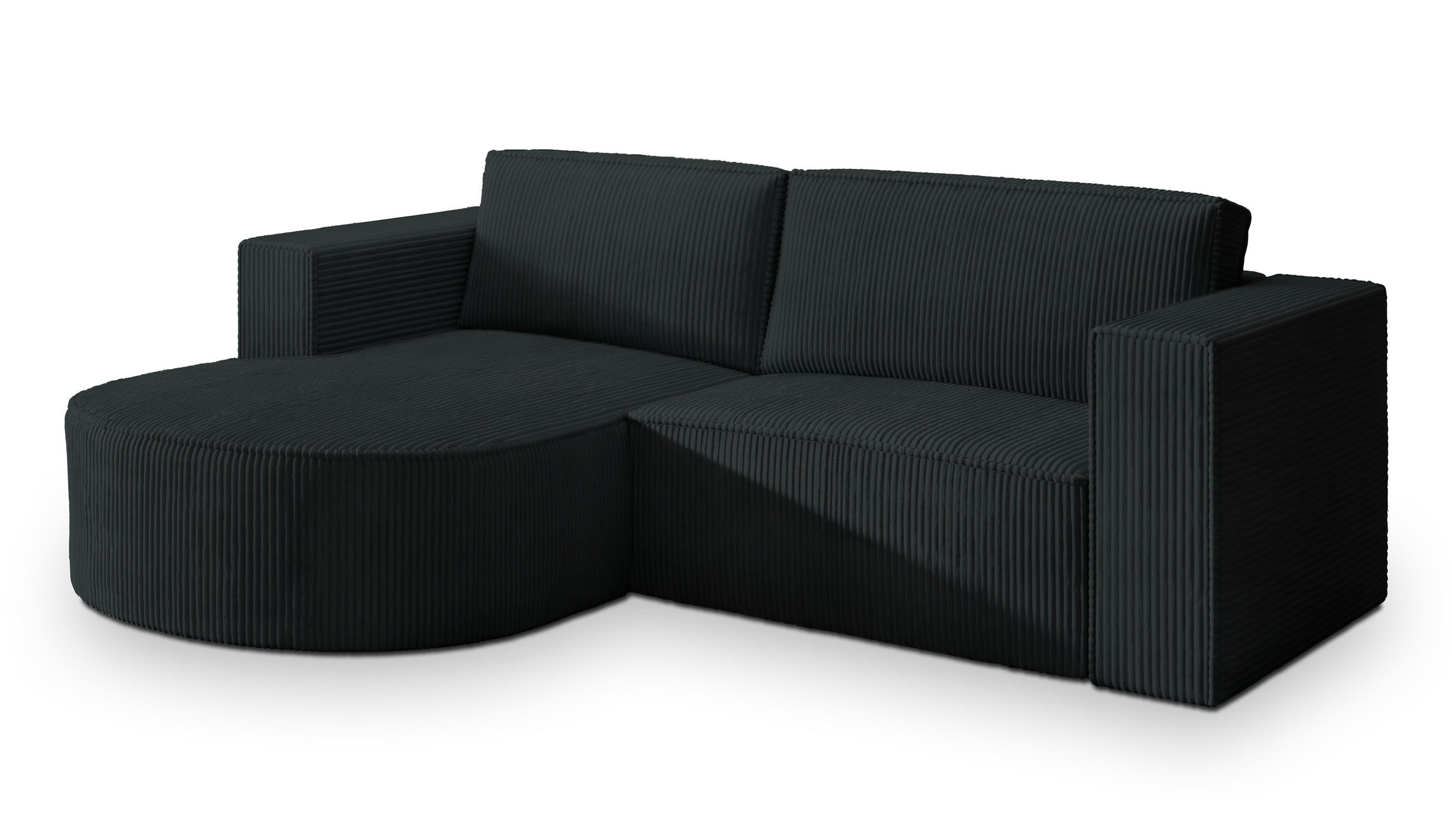 ECKSOFA SORELA P L-S Schwarz Kordstoff mit Schlaffunktion - Schwarz, Holz (263/174cm) - MASSENO