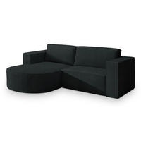 ECKSOFA SORELA P L-S Schwarz Kordstoff mit Schlaffunktion - Schwarz, Holz (263/174cm) - MASSENO