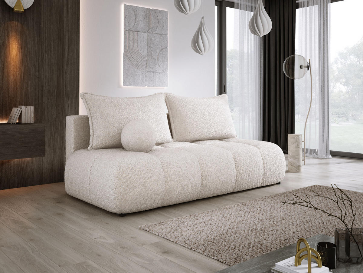 SOFA COCO MINI SCHLAFSOFA mit Bettfunktion, Anthology Stoffbezug, 2-Sitzer, freistehend, Größe: 205x105x97 cm, Cream - Creme, Holz/Textil (205/97/105cm) - DomoHome