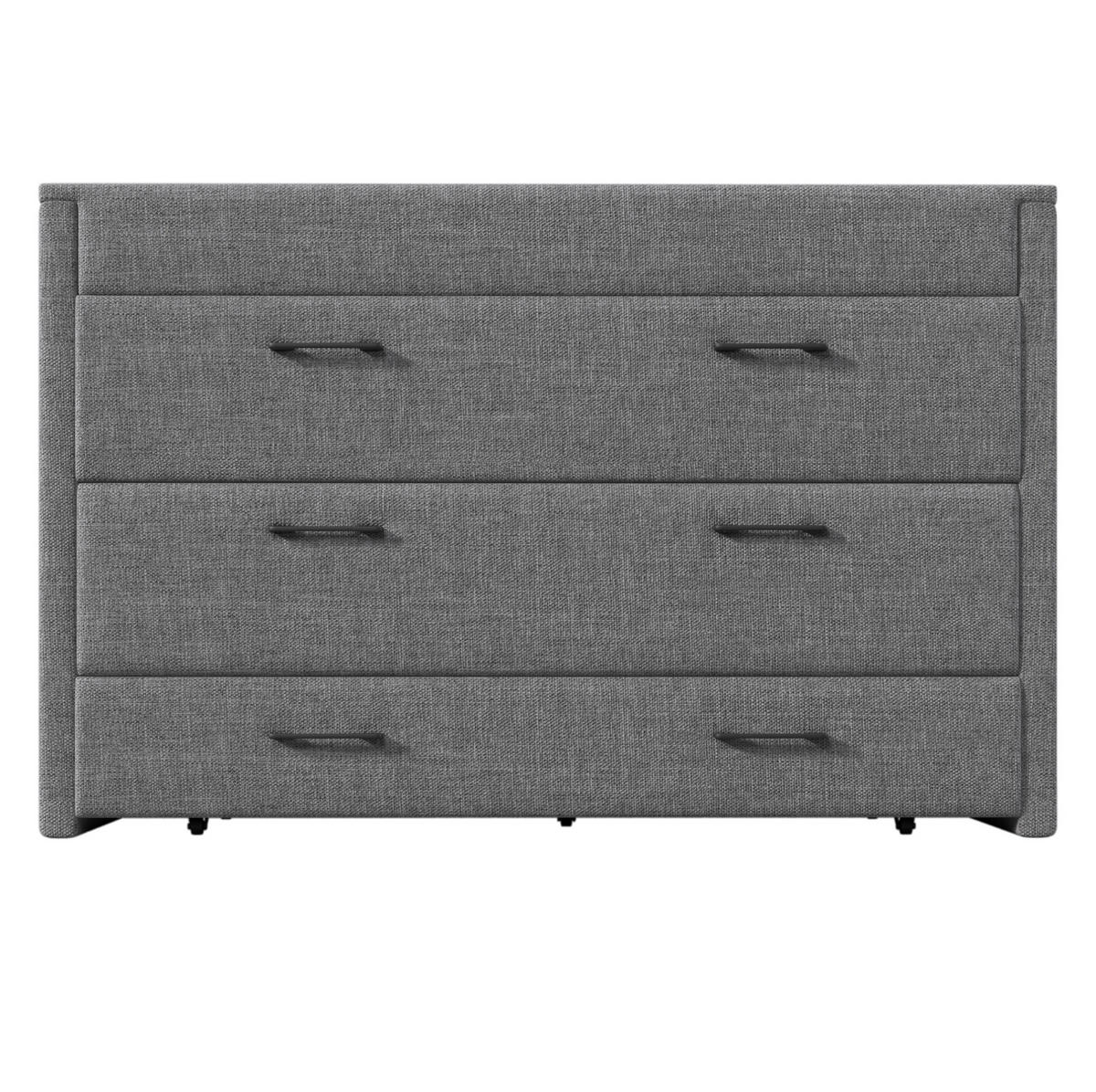 SCHRANKBETT 140/200 cm mit USB- und Typ-C-Anschluss, Schublade und wandelbarem Ablagefach aus Leinen, Grau - Grau, Textil (140/200cm) - Redom