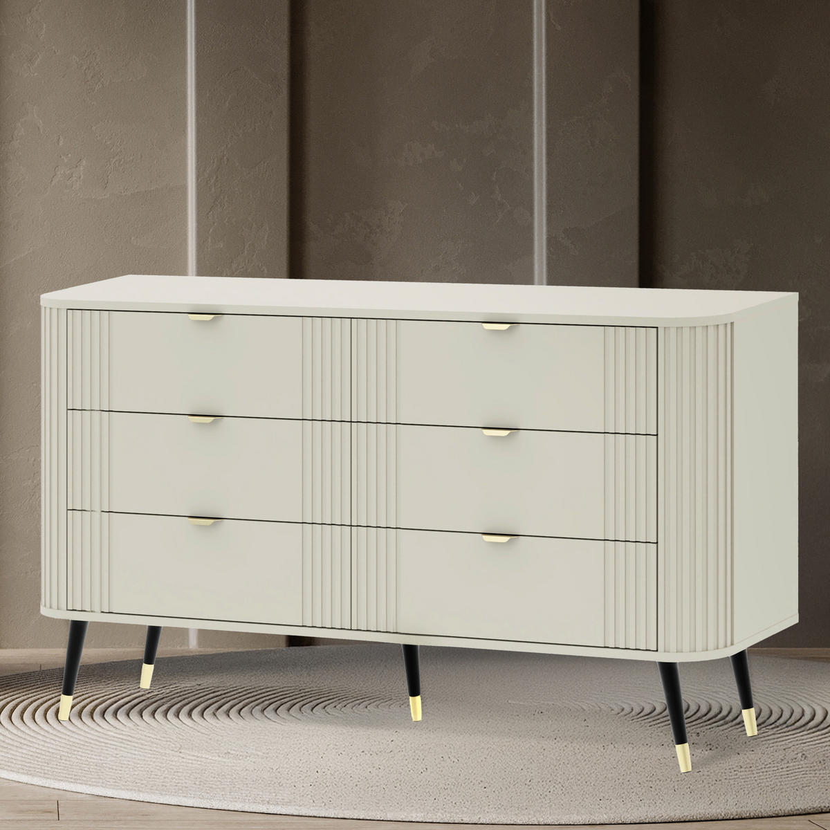 KOMMODE PURA, Cremefarbig - Creme/Schwarz, Holzwerkstoff/Metall (138/80/40cm) - KONSIMO®