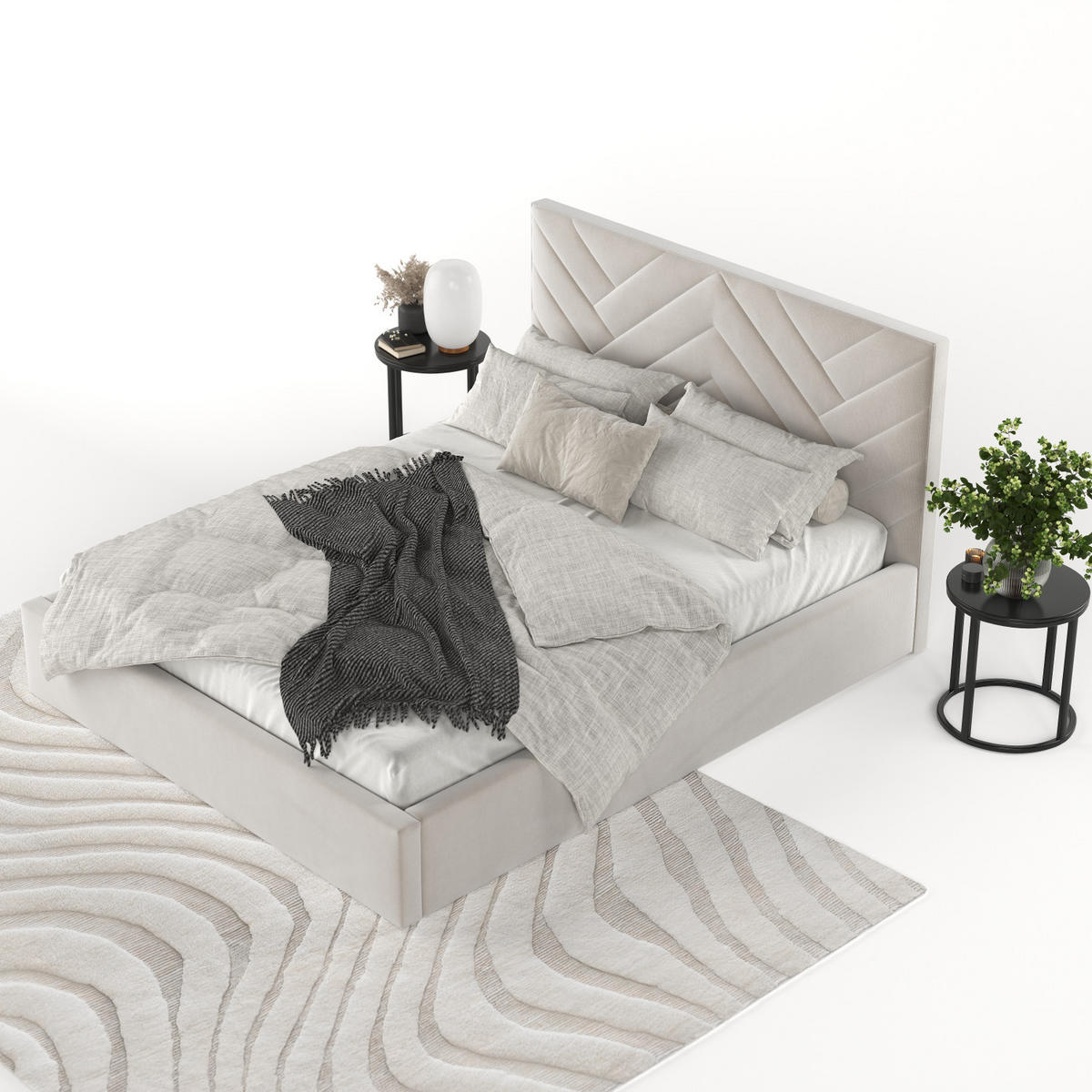 POLSTERBETT Arco 140/200 cm Hellbeige im Paros Stoff - Beige/Schwarz, Holz/Holzwerkstoff (140/200cm) - AltaBeds