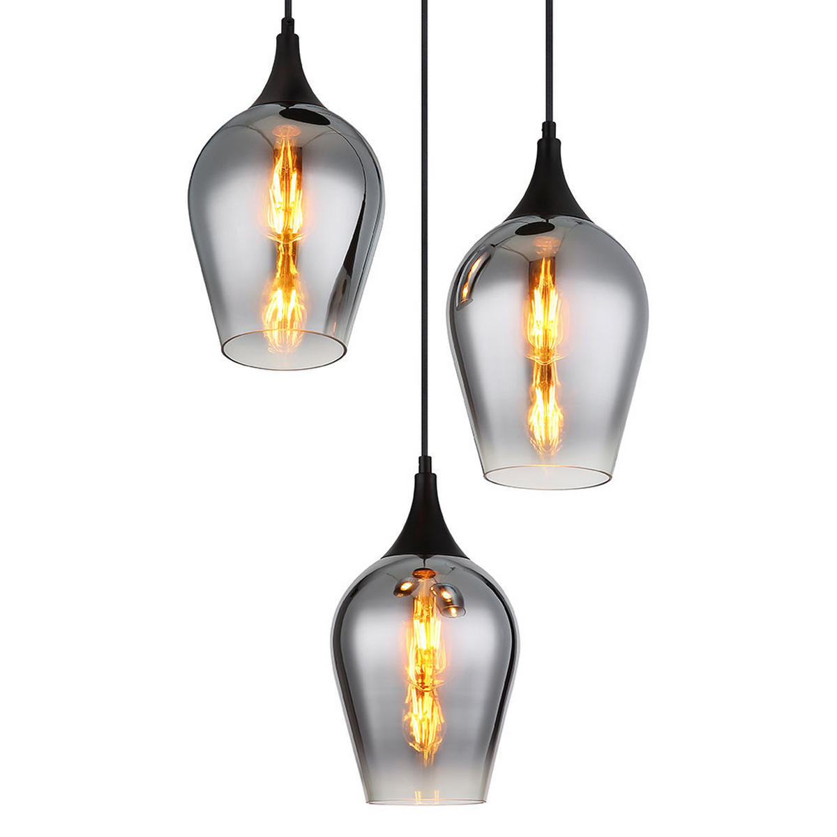 PENDELLEUCHTE Metall Rauchfarbe 3-Flammig - Schwarz, Glas (45/45/120cm) - Globo Lighting