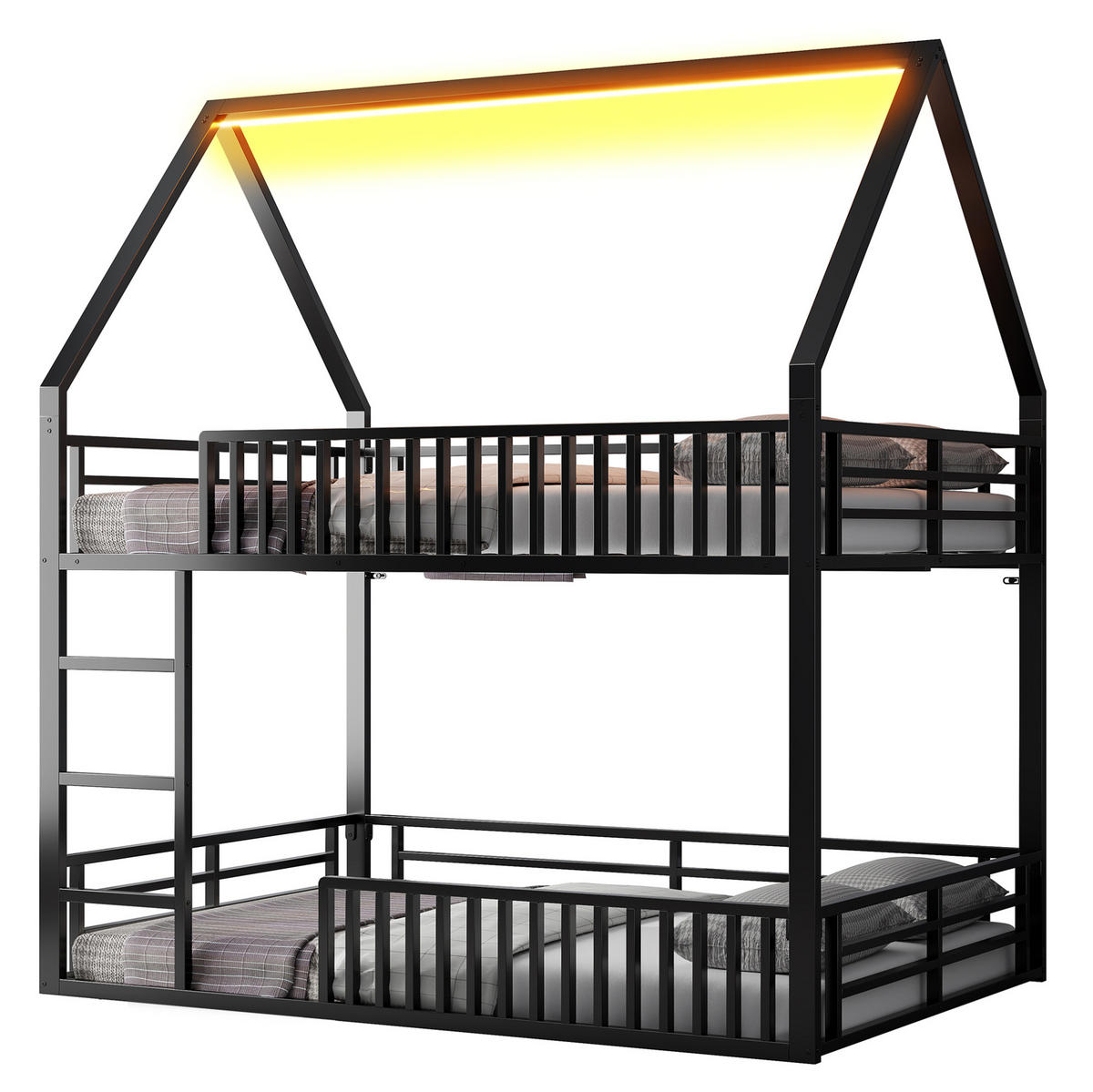 ETAGENBETT in Hausform mit LED-Licht 140x200 cm Metall Schwarz - Schwarz, Metall (140/200cm) - Beauniv