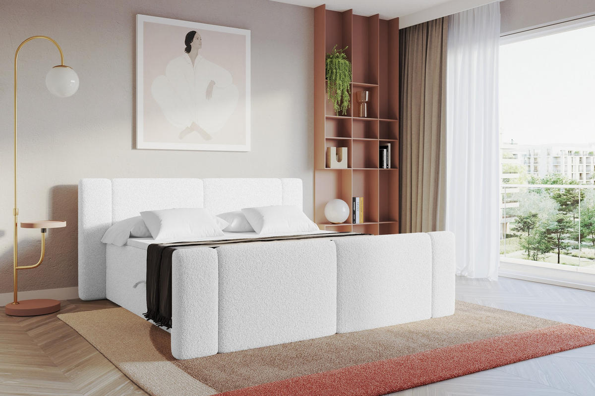 BOXBETT mit Matratze H3 - EVON Zanozek - 120x200 cm Weiß - Weiß, Holzwerkstoff (120/200cm) - ALTDECOR