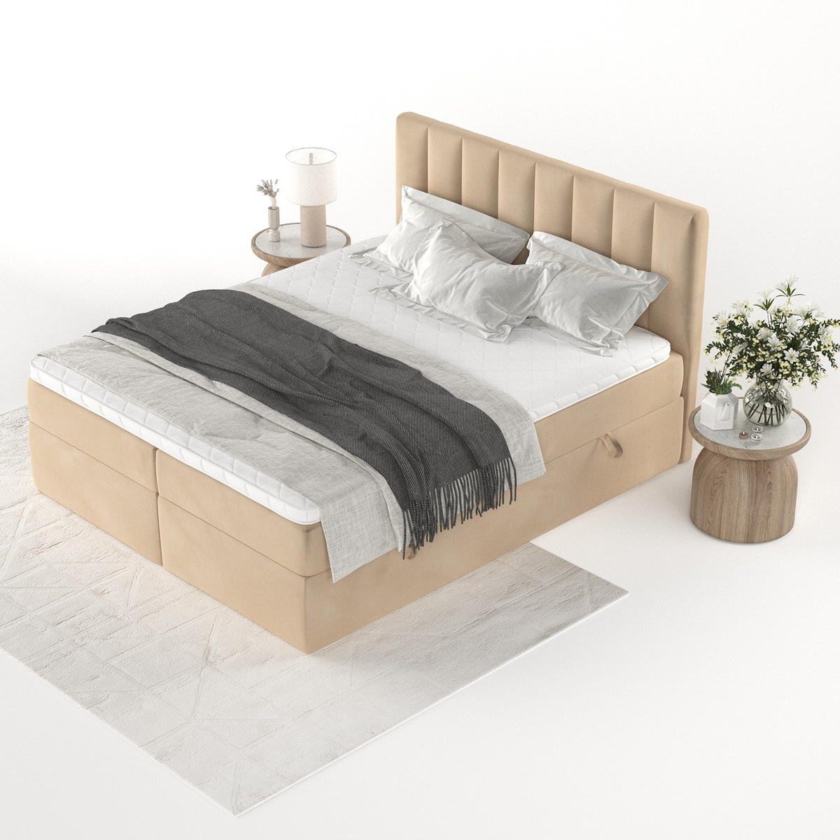 BOXBETT Bari 160/200 cm Beige im Kronos Stoff - Beige, Holz/Holzwerkstoff (160/200cm) - AltaBeds
