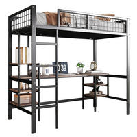 ETAGENBETT 90/200 cm in Schwarz mit Schreibtisch, Regal und 4-stufiger Leiter - Schwarz, Metall (90/200cm) - OKMYHOME