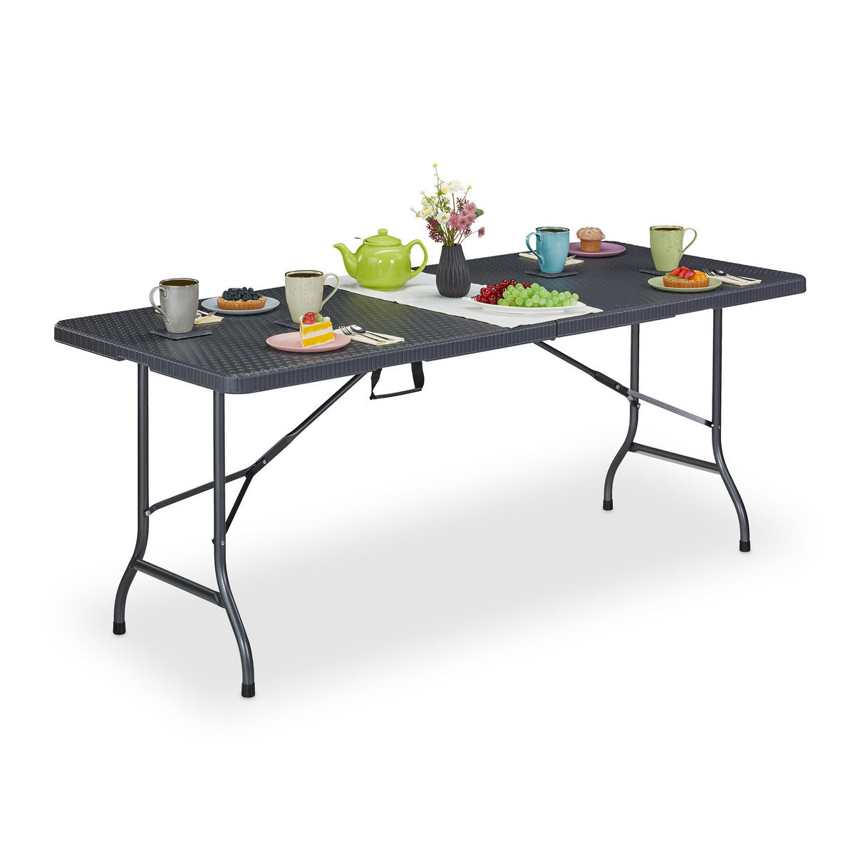 GARTENTISCH - Grau, Kunststoff/Metall (74/180/72cm) - Relaxdays