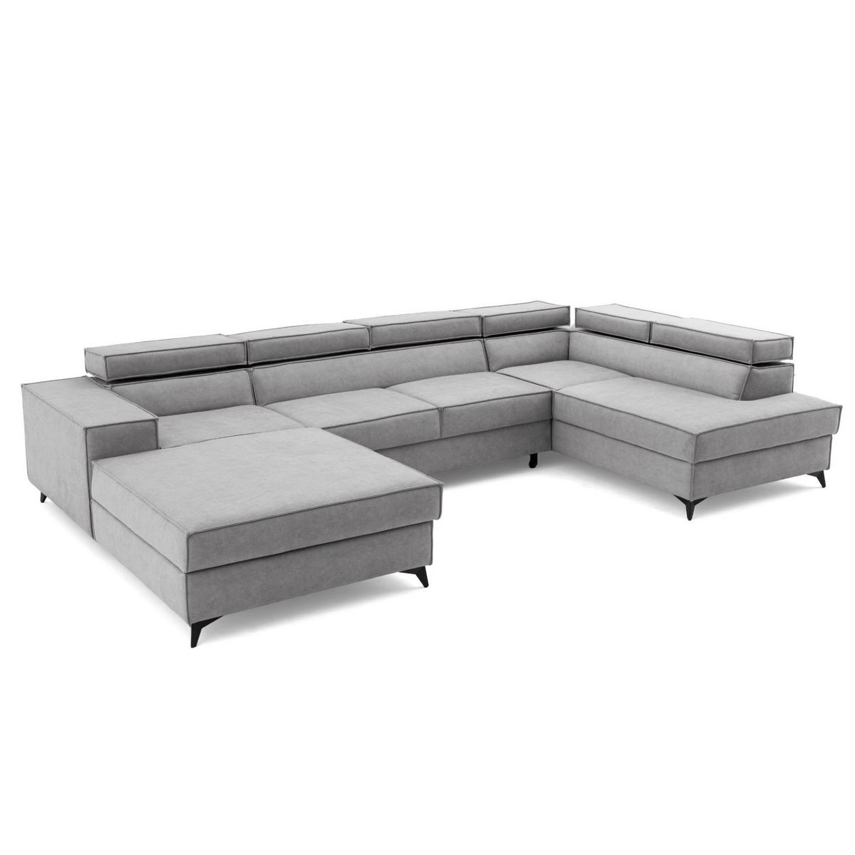 ECKSOFA PURE U Rechts mit Schlaffunktion 127x270 Velours Hellgrau - Hellgrau/Schwarz, Holz/Textil (204/340cm) - Muffo