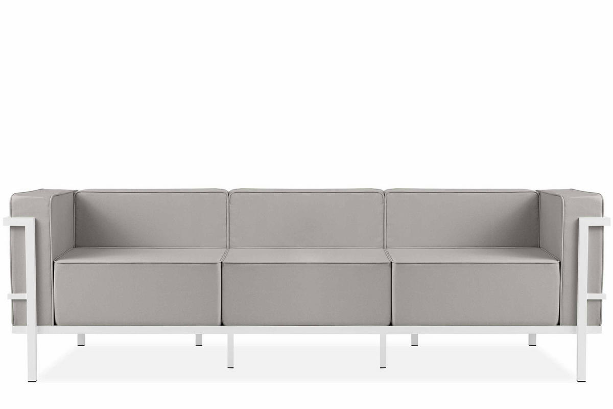GARTENLOUNGE-SET TRIGLO 1x Tisch, 2x Sessel, 1x Sofa 3-Sitzer, 4-tlg., Modern, Weiß/Cremeweiß - Hellgrau, Textil/Metall - KONSIMO®