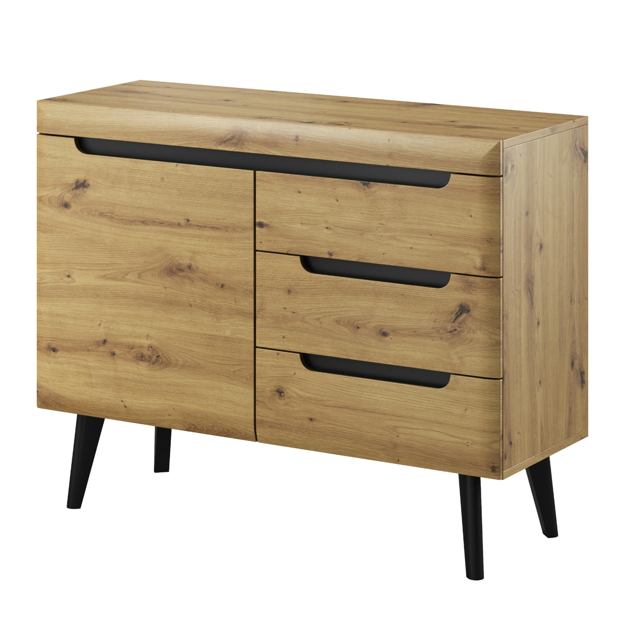 SIDEBOARD SUDBURRY KOM2-1D3S Fronten, aus MDF-Platte, Eiche - Eichefarben, Holzwerkstoff/Kunststoff (107/83/40cm) - Komodee