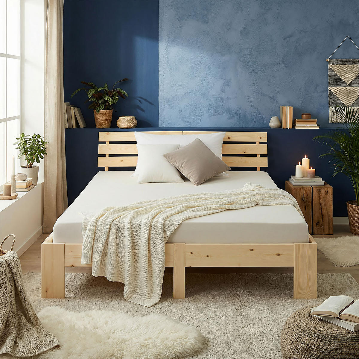 HOLZBETT Natur 180/200 cm Doppelbett mit Matratze - Naturfarben, Holz (180/200cm) - Homestyle4u