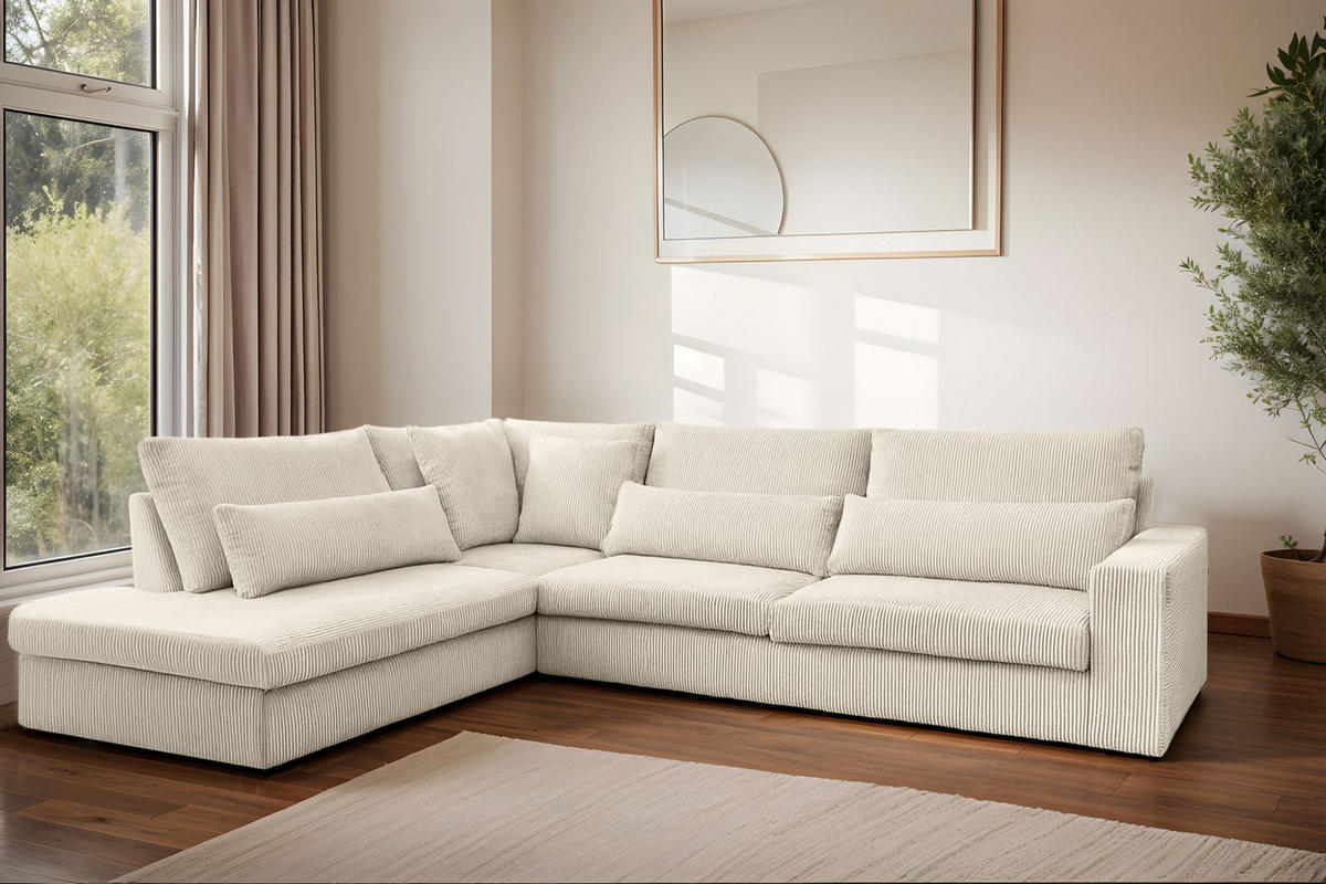 ECKSOFA L-Form SVEN Stoff Poso Ecru Links - Ecru, Textil (315/245cm) - Kaiser Möbel