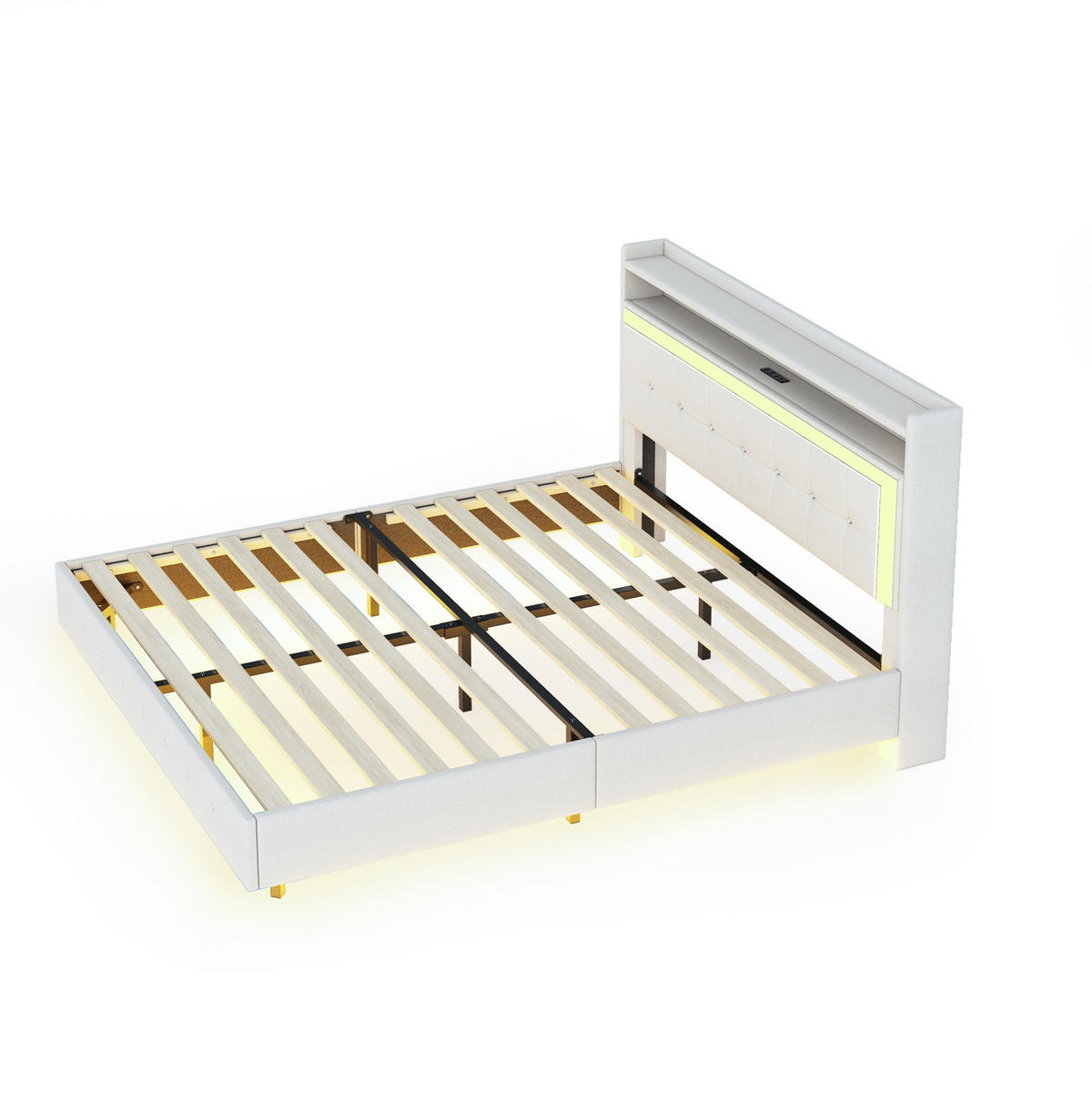 POLSTERBETT mit USB und LED 140x200 cm Leinen Beige - Beige, Holz (140/200cm) - Meubliv