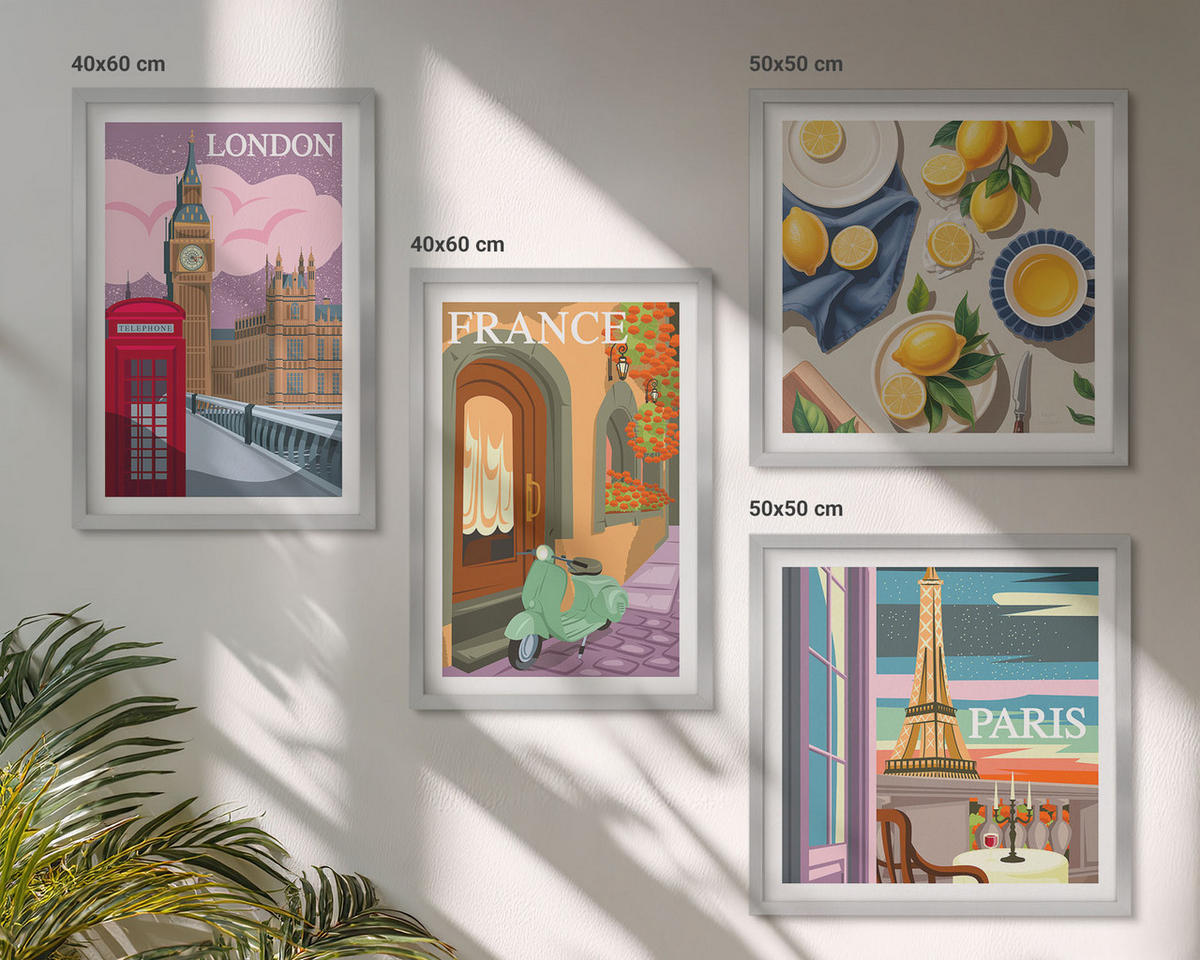 BILDER SET 4er Set - 50x50 cm & 40x60 cm Silberner Rahmen - Stadtansichten Paris London Frankreich - Silberfarben, Kunststoff (50/50cm) - TULUP