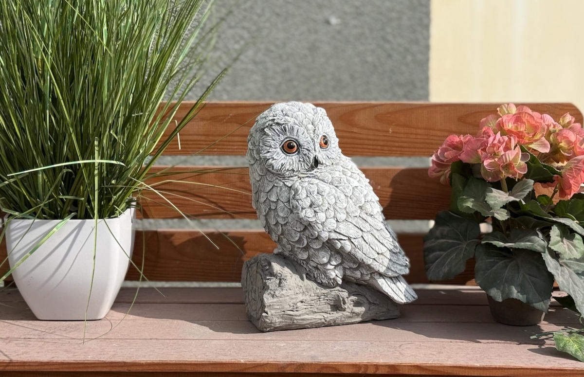 STEINFIGUR Schneeeule Uhu, frostfest, massiv - Grau, Stein (17/24/15cm) - stoneandstyle