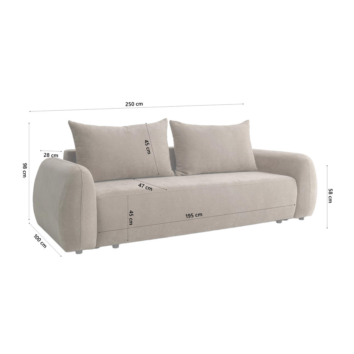 SOFA MUNDUK mit Schlaffunktion, Beige - Beige, Textil (250/98/100cm) - Fedve