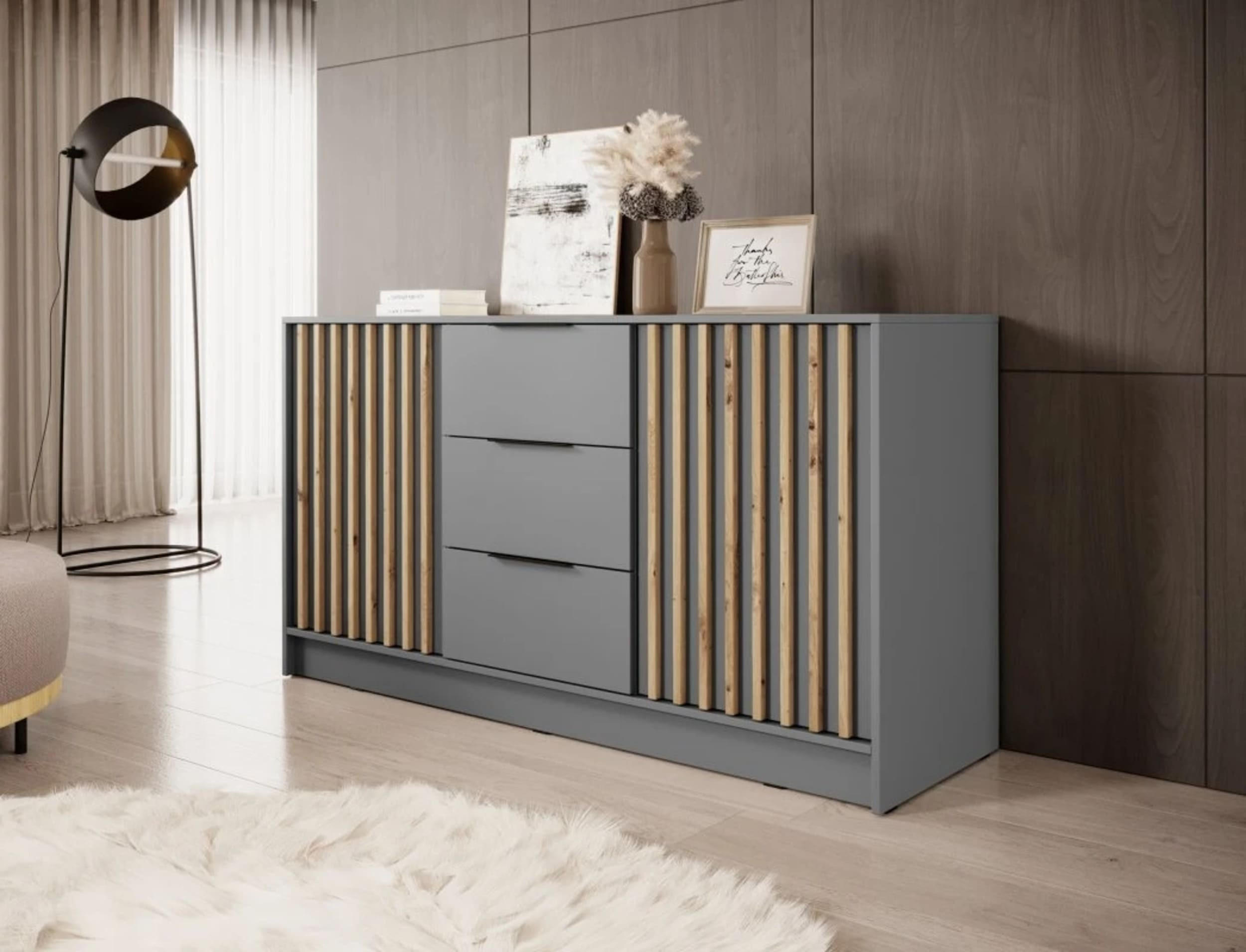 KOMMODE - JOHN 3D Gris - Weiß, Holzwerkstoff (155/86/45cm)
