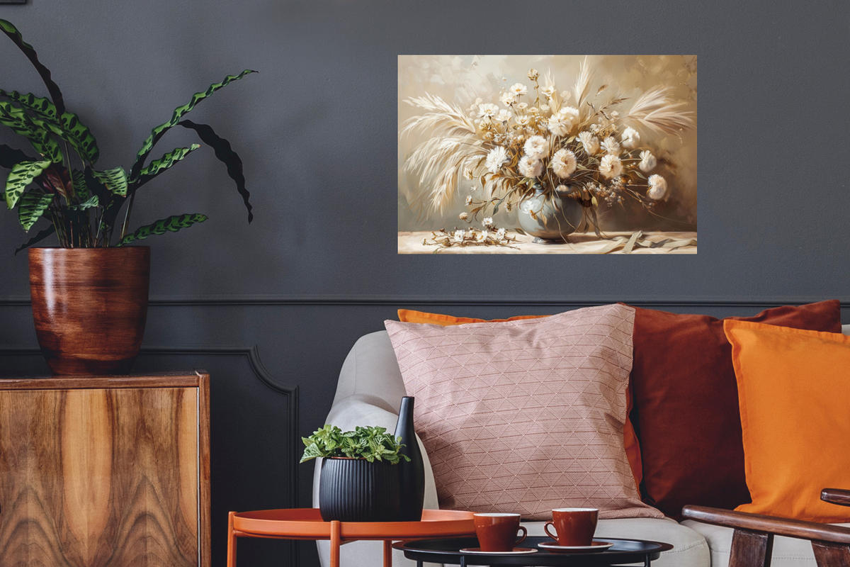 WANDTATTOO Blumen - Vase - Stilleben - Beige 60x40 cm - Creme, Kunststoff (60/40/0.1cm) - MuchoWow