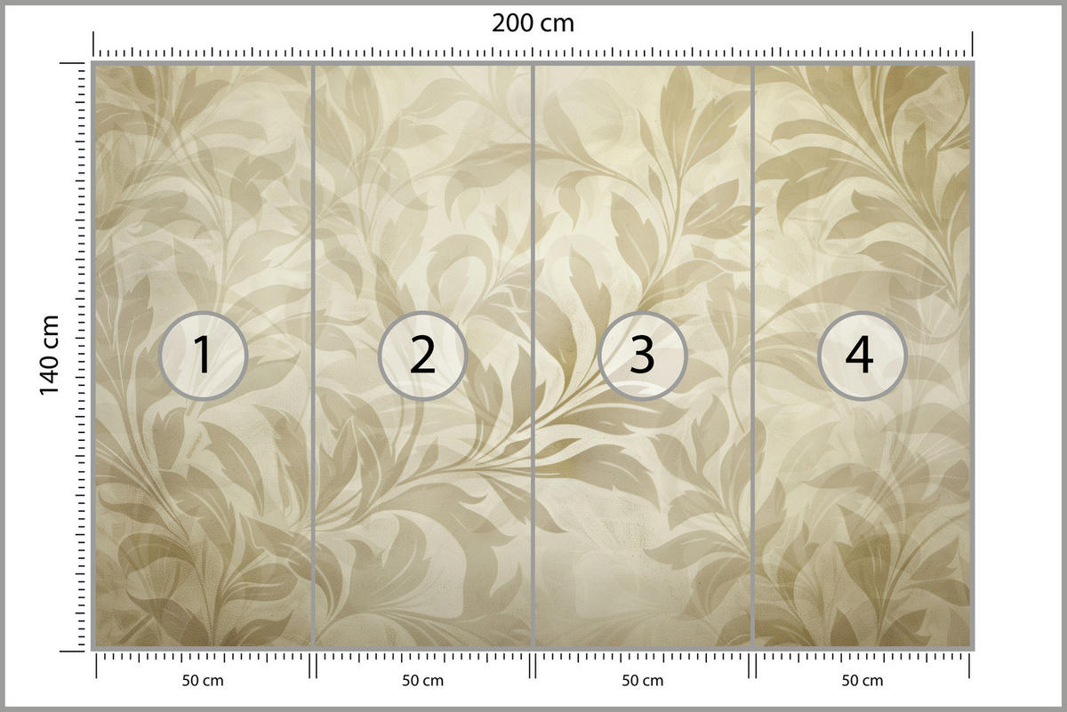 FOTOTAPETE für Schlafzimmer Blätter Pflanzen Natur Beige Vintage 200x140 - Beige/Braun, Papier (200/140cm) - Muralo