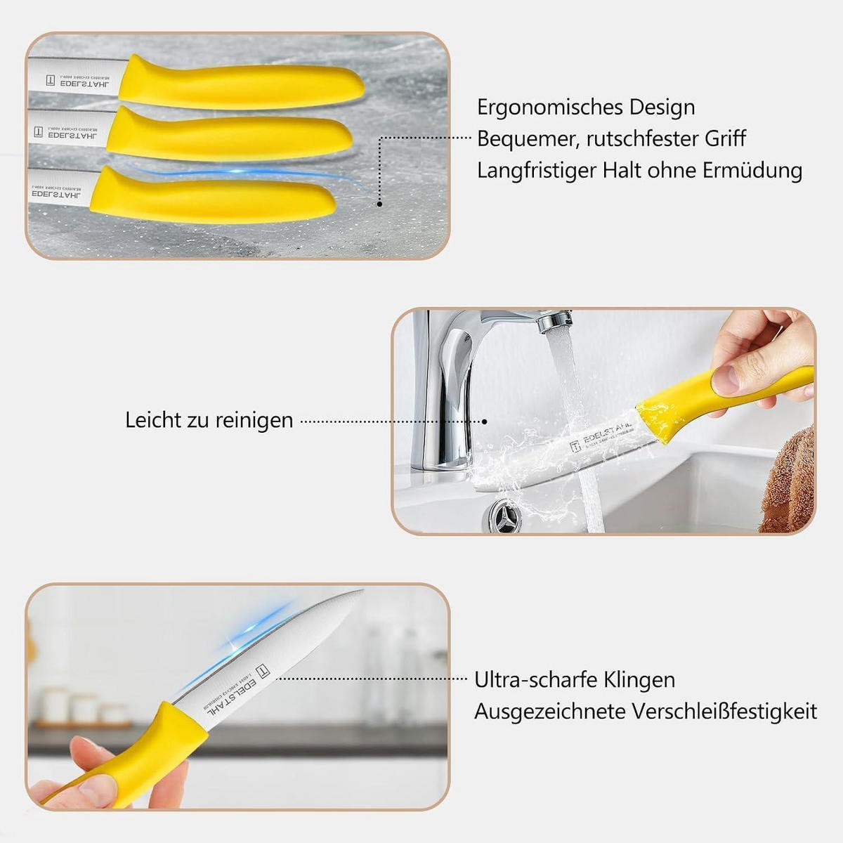 GEMÜSEMESSER 6-teiliges Set Gelb - Gelb, Metall (19cm)