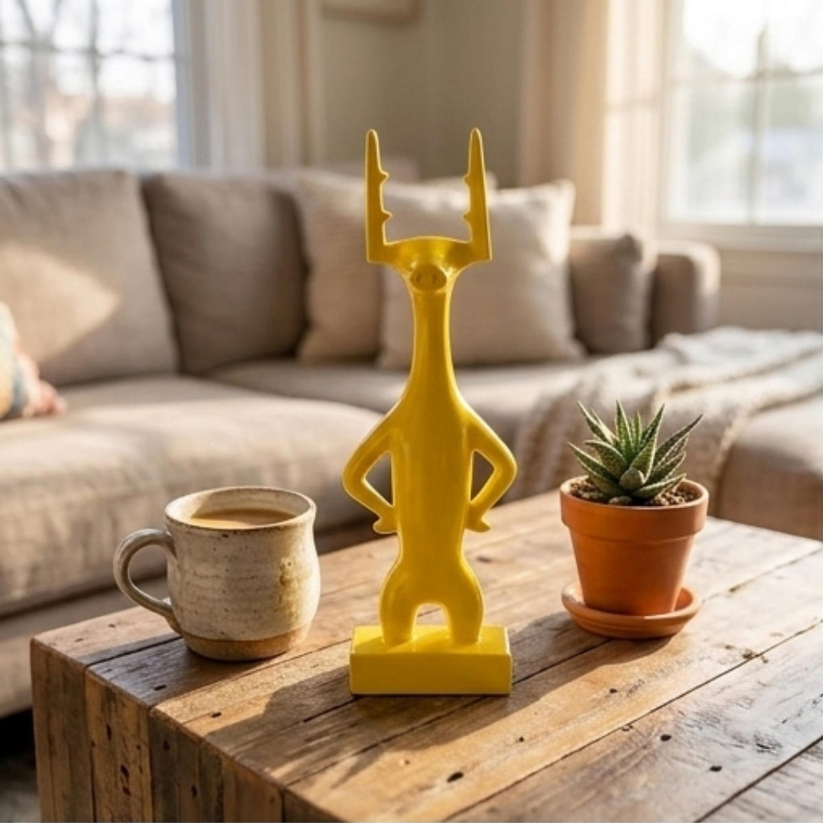 DEKO SKULPTUR HIRSCH Gelb Polyresin Figur Modern - Gelb, Keramik (10/25/6cm) - COCOMaison