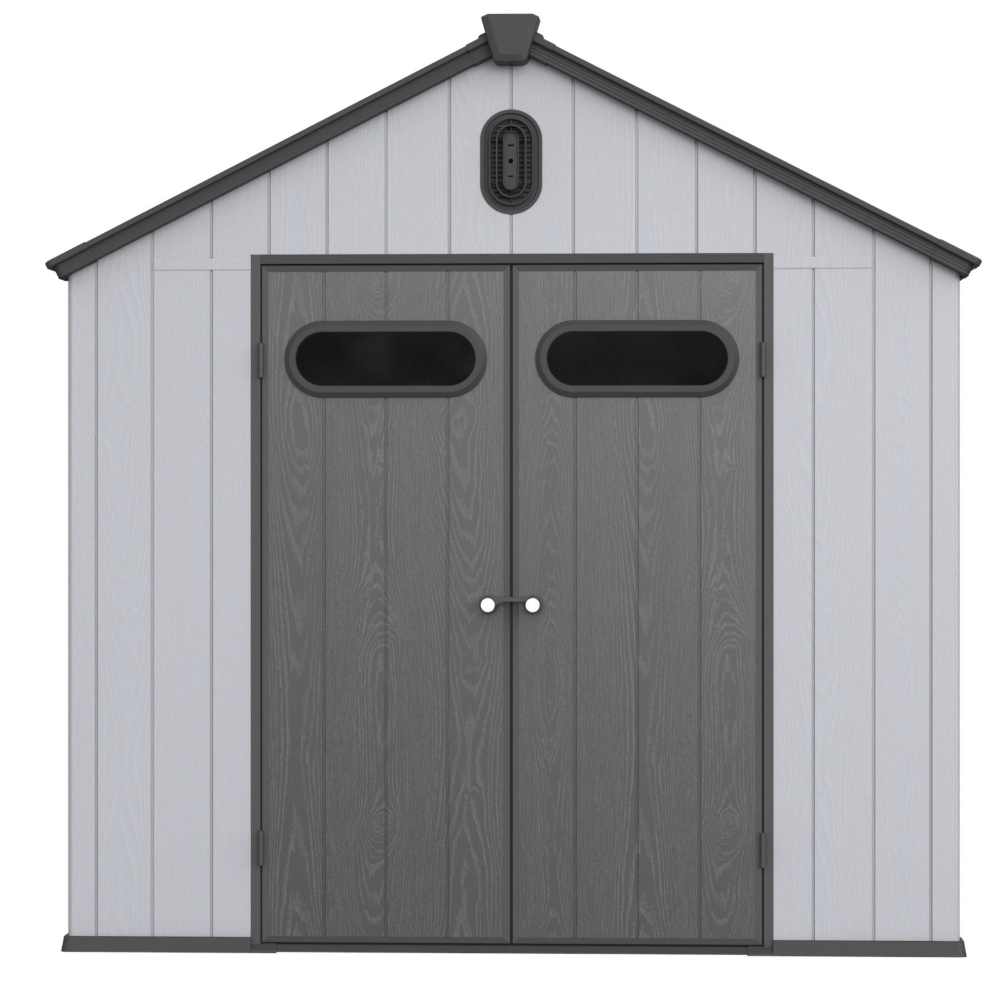GERÄTEHAUS 285/235/231 cm Grau + Weiß mit 2 Türen und eine integrierte Regenrinne - Grau, Metall (235/231/285cm) - Oxeza