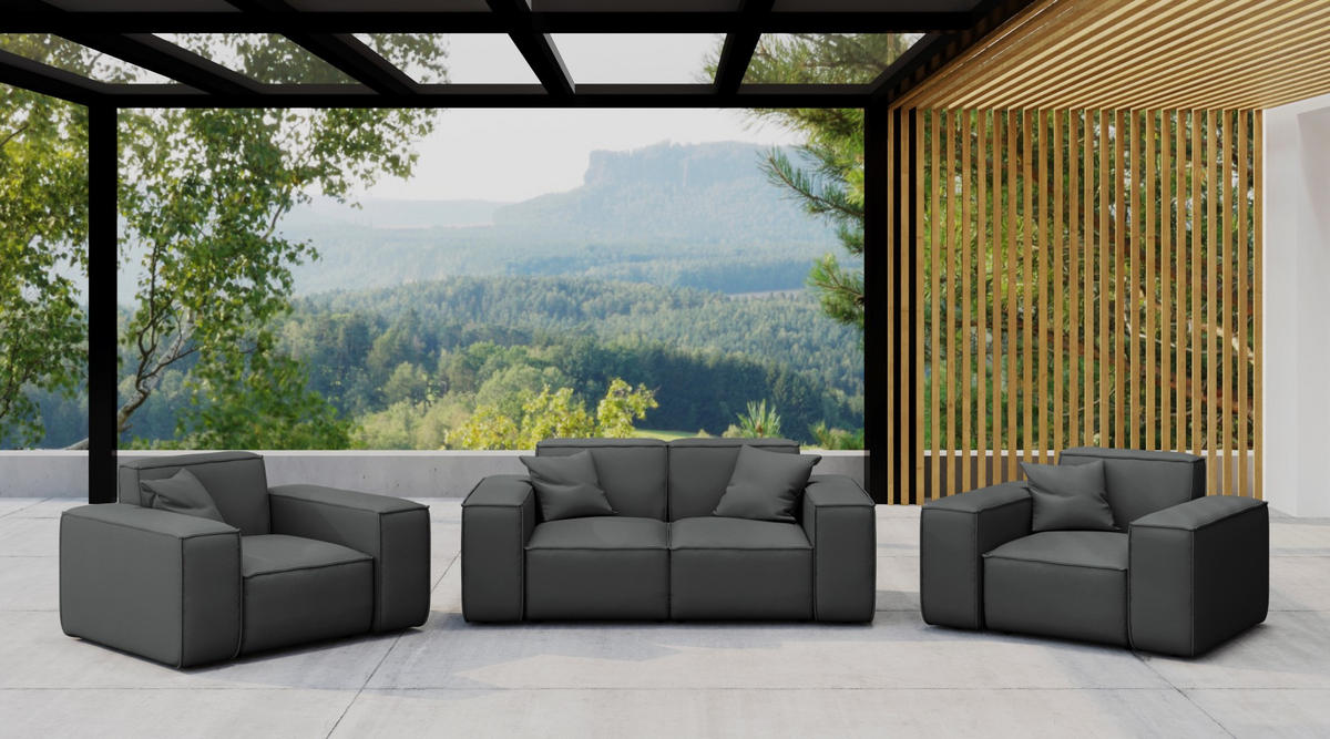 LOUNGEGARNITUR 2 1 1 Gartenmöbel, MALIBU Stoff Odyssey Anthrazit - Anthrazit, Holz - Kaiser Möbel