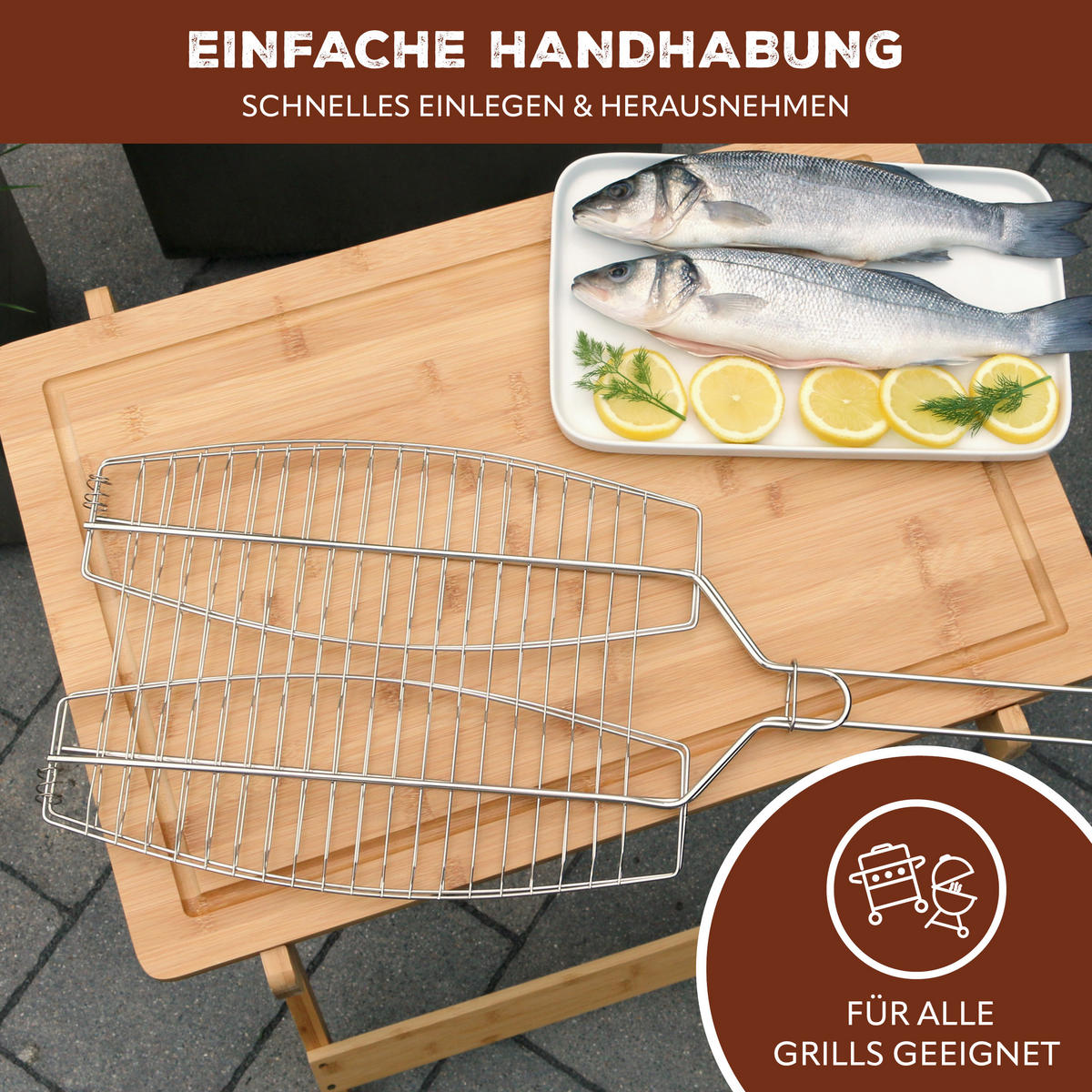 FISCHGRILLER, silber, Edelstahl - Edelstahlfarben, Metall (26.5/26.5/65cm) - bremermann
