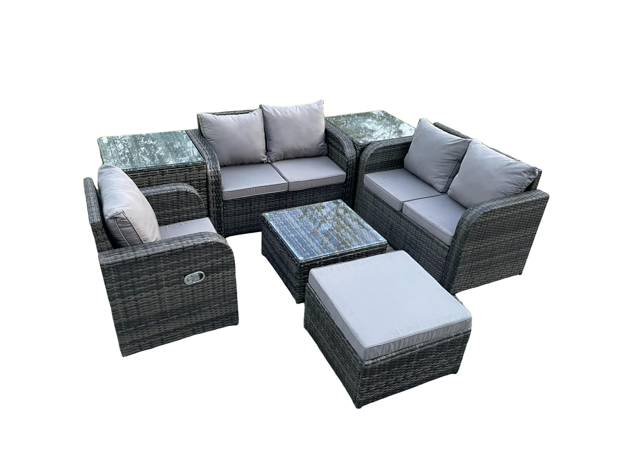 LOUNGEGARNITUR Polyrattan Dunkelgrau 6-Sitzer - Dunkelgrau, Metall - Fimous