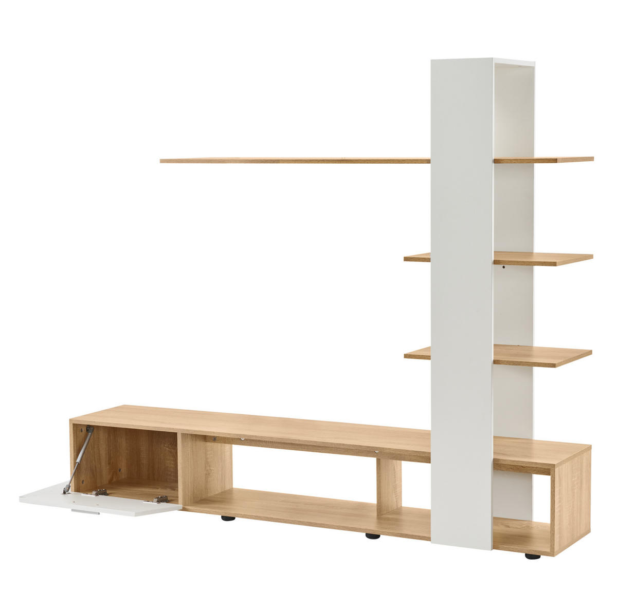 WOHNWAND / Lowboard 180/33,5/151,5 cm mit 1 Tür und offenen Fächern - Weiß, Holzwerkstoff (180/151.5/33.5cm) - BEAOK