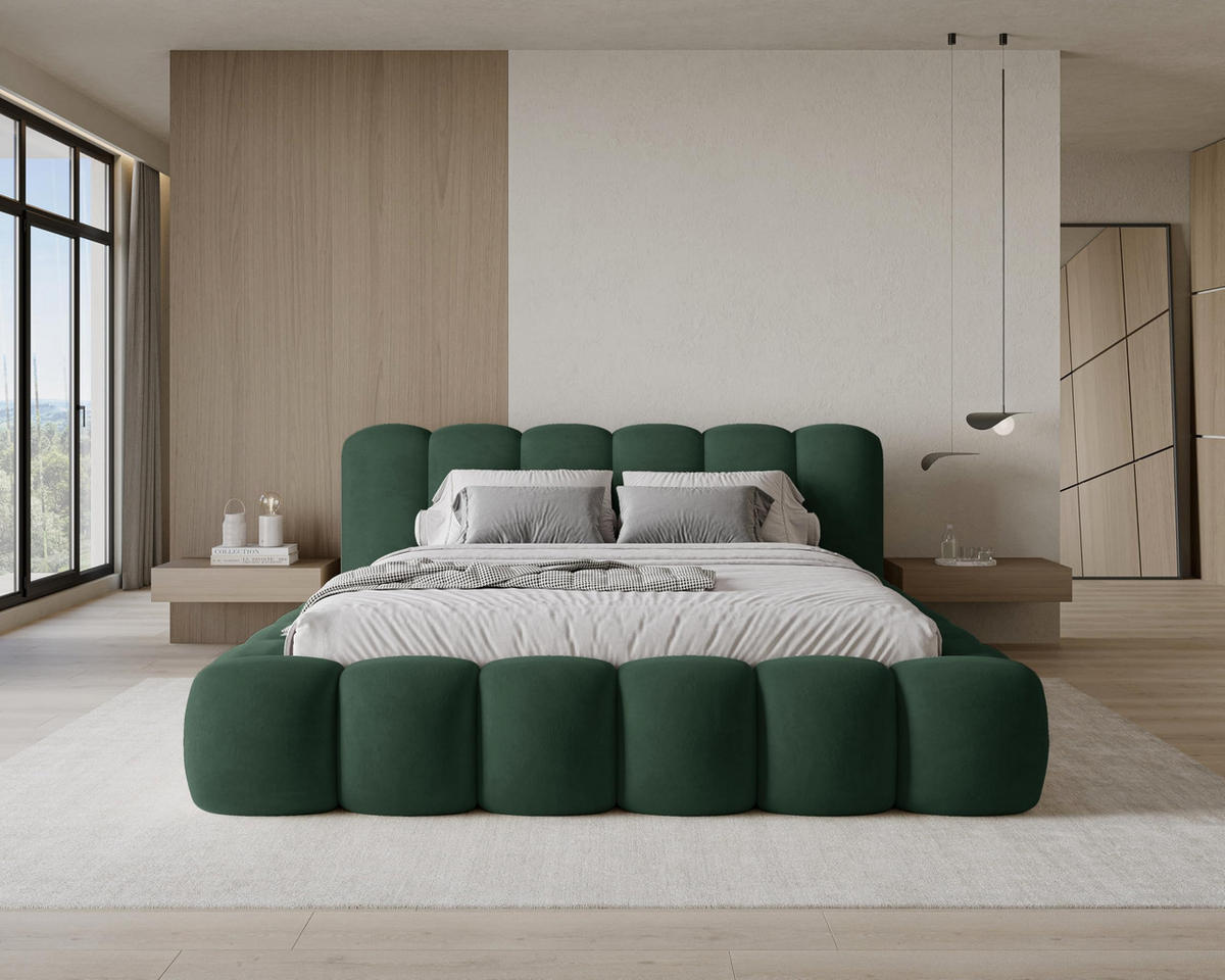 POLSTERBETT 140x200 mit Bettkasten, Lattenrost und Kopfteil, Velluto-Samt Stoffbezug Grün - Grün, Holz (140/200cm) - Chilly