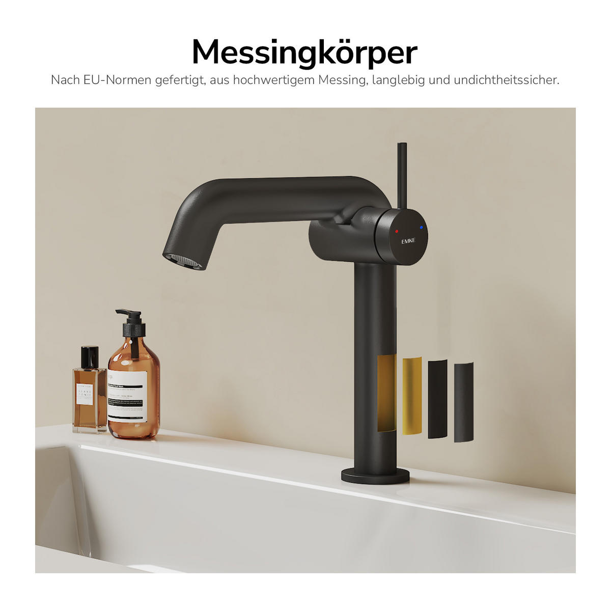 WASCHTISCHARMATUR Ventilkernzertifizierung Schwarz Matt 15cm - Schwarz, Metall (20/7.6/22.2cm) - EMKE