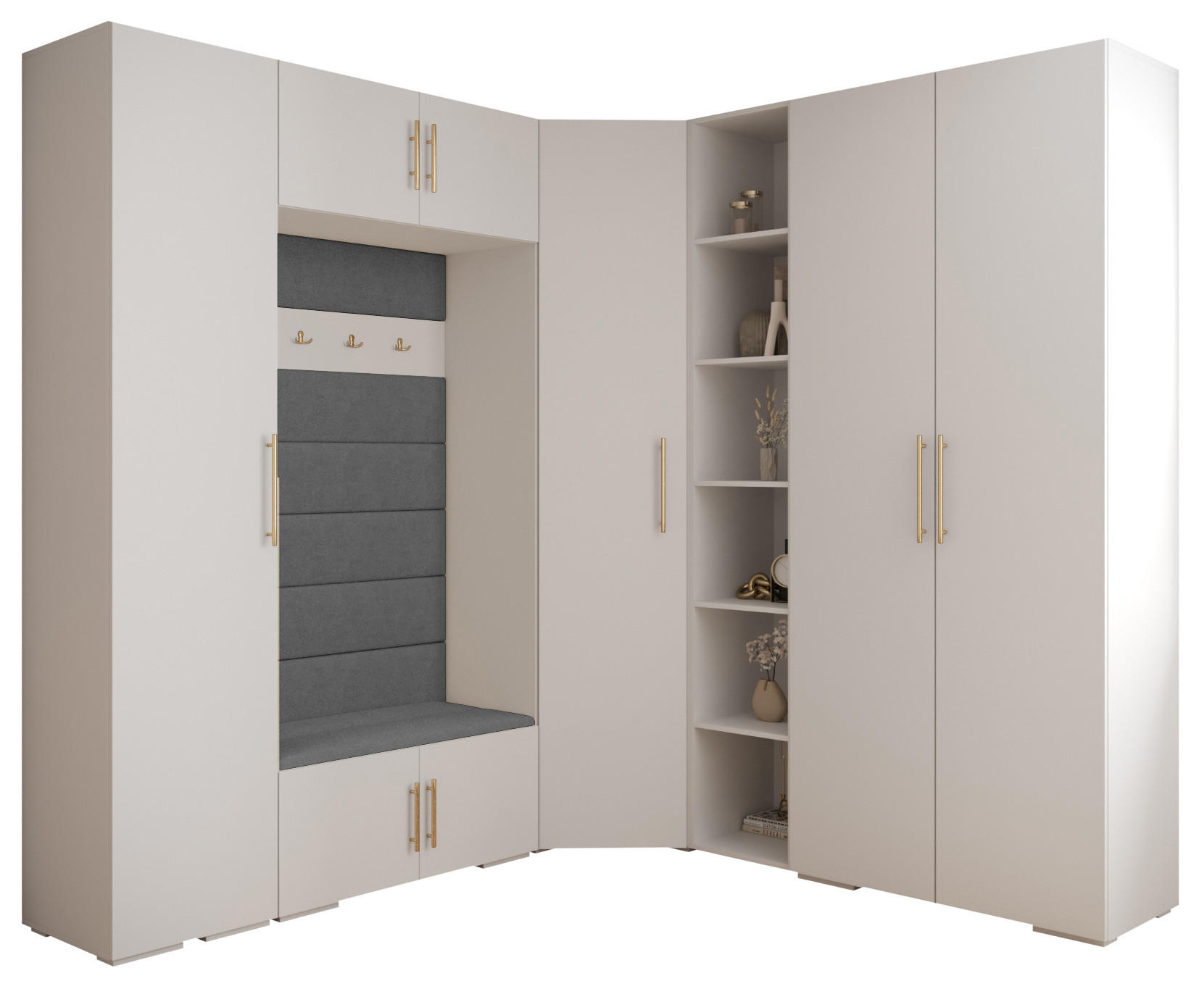 Abiks Möbel Garderoben-Set Weiß, Grau, Gold 231.7x236.7x47 cm