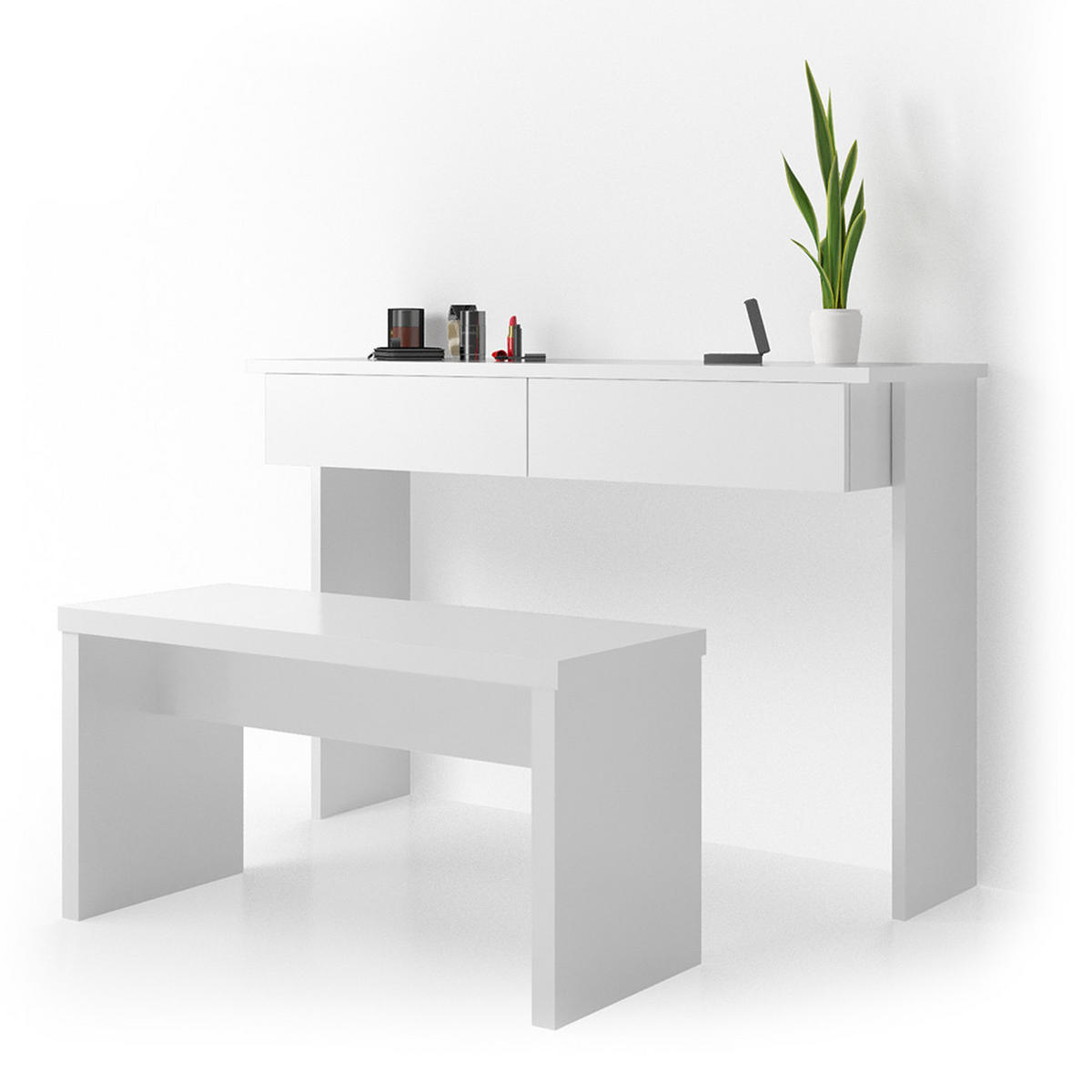 SCHMINKTISCH Azur Weiß 120 cm ohne Spiegel, mit Bank - Weiß, Holzwerkstoff (40/120/83cm) - Vicco
