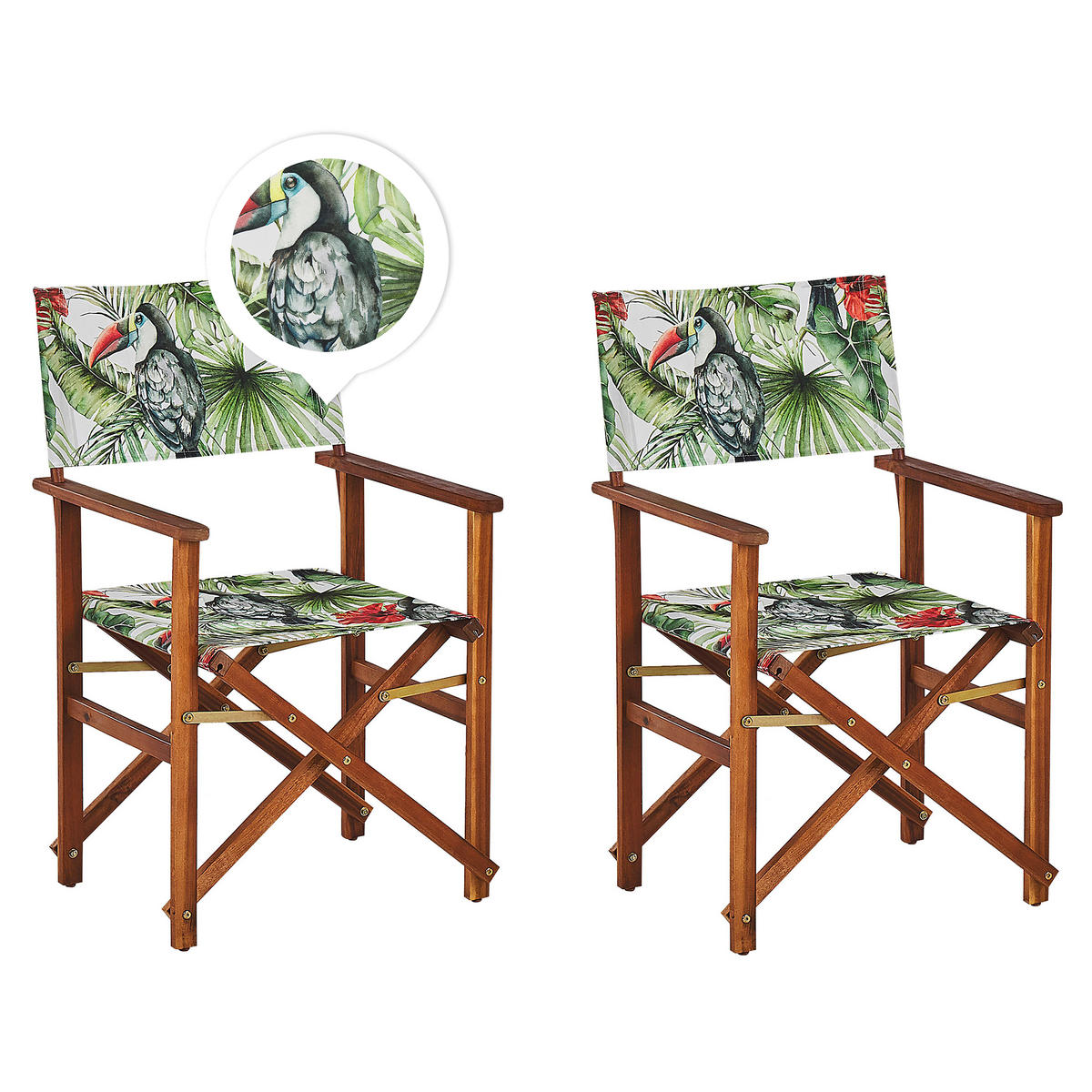 GARTENSTUHL 2er-Set Akazienholz dunkelbraun Auflagen cremeweiß/bunt Cine - Dunkelbraun/Multicolor, Holz (50/91/50cm) - Beliani