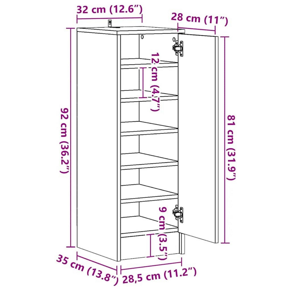 SCHUHSCHRANK Weiss 32/35/92 Cm Holzwerkstoff - Weiß, Holzwerkstoff (35/92/32cm) - vidaXL